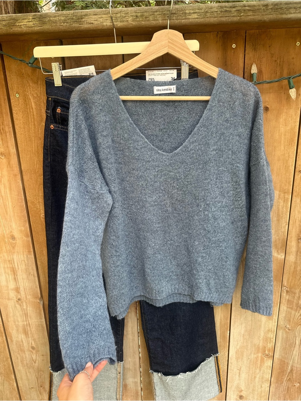 Nina Kendosa V-Neck Women's Sweater in Heather Blue